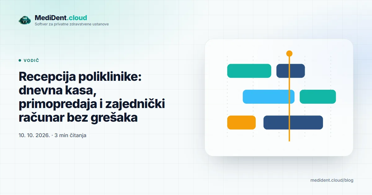 Naslovna ilustracija: Recepcija poliklinike: dnevna kasa, primopredaja i zajednički računar bez grešaka